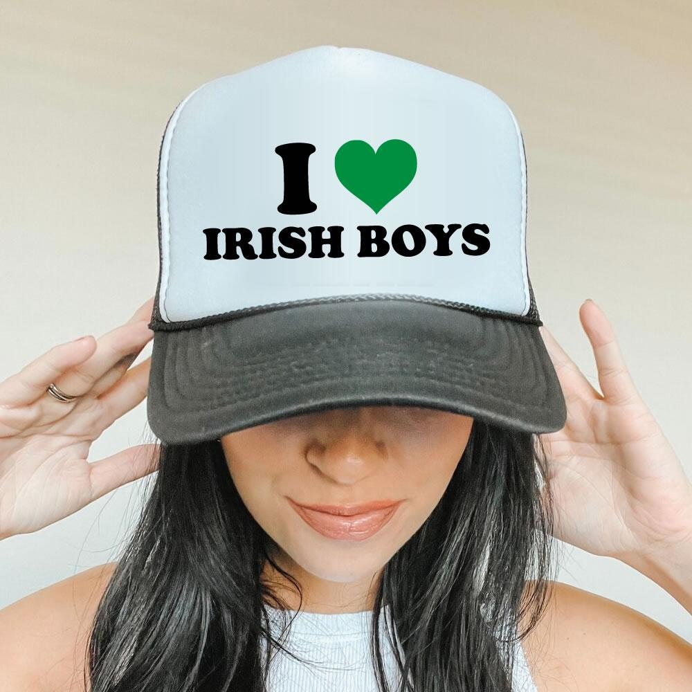 I love Irish Boys Trucker Hat, Y2K Trucker Hat, Lucky Hat, Gift for Her, Y2K St Paddy Hat, St. Patrick's Day Hat, Customizable Hat