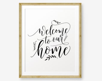 Welcome to our home, house warming gift, welcome sign, wedding gift, home print, inspirational quote,