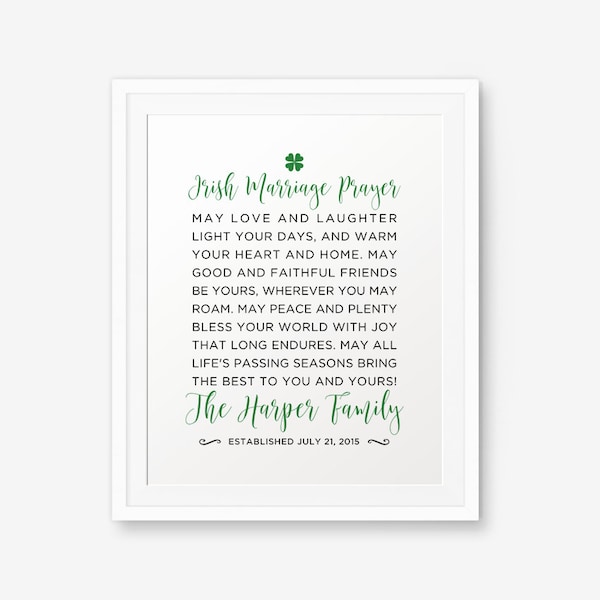 Personalized Irish Marriage Blessing Printable, Irish Anniversary Gift, Irish Wedding Gift, Irish Blessing. Irish Prayer