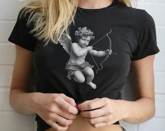 Angel Baby Tee, Statue of Cupid 90s Baby Tee, Women's Fitted Tee, Unisex Shirt, Y2K Clothing, Trendy Top, Retro Shirt, Y2K 90s Baby Tee