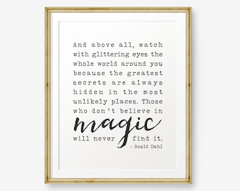 Magic Quote Printable, Watch with glittering eyes, Inspirational Art, Home Decor, Typewriter font, Retro printable