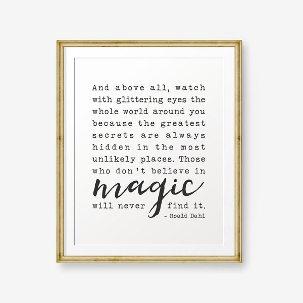 Magic Quote Printable, Watch with glittering eyes, Inspirational Art, Home Decor, Typewriter font, Retro printable