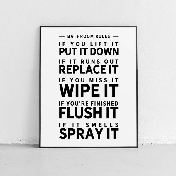 Bathroom Rules Printable, If you lift it put it down, home decor, Bathroom Sign, Bathroom Art, Bathroom Rules