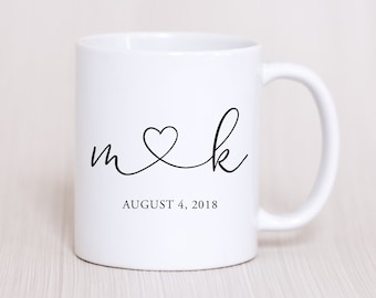 Custom Initials and Heart Mug, Wedding Gift, Personalized Mugs, Engagement Gift, Bride Gift, Anniversary Gift, Birthday Gift, Valentines