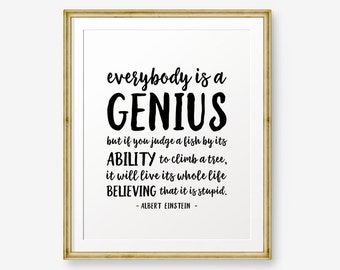 Everybody is a Genius, Classroom Decor, Inspirational Quotes, Home decor, Nursery Decor, Children Room