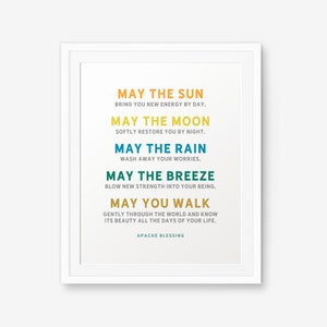 Citation de bénédiction Apache, Que le soleil vous apporte une nouvelle énergie le jour... décoration d'intérieur, impression de chambre de bébé, poème de bénédiction, art mural pour enfants