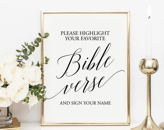 Wedding Bible Verse Sign Printable, Please Highlight Your Favorite Bible Verse And Sign Your Name, Wedding Sign, Wedding Decor, Style 1