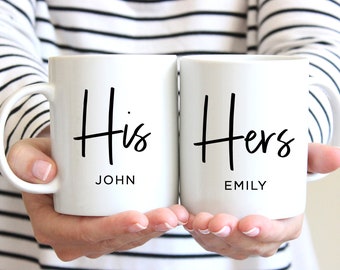 His and Hers Coffee Mugs, Custom Wedding Gift, Personalized Wedding Mugs, Engagement Gift, valentines day gift, Anniversary Gift, set of 2
