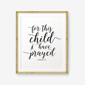 For This Child I Have Prayed Digital Print File Pink Watercolor Printable in Tan and Navy