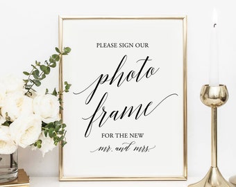 Please sign our photo frame, Wedding gold Sign, Guest Book Sign, Sign Our Guest Frame, Reception Signs, Photo Frame Signage, Style 1