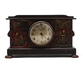 HOLIDAY SALE 100 OFF 1929 Chinese Chinoiserie Hand Carved Wood Ingraham 8-Day Mantel Clock With Carved Wooden Claw Feet And Handles