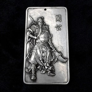 5.7 Ounce Asian Silver Bar - Old Chinese Hand Carved Wu Cai Shen God Of Wealth Guan Yu