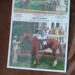 2 Vintage SECRETARIAT KENTUCKY DERBY Photos - May 5th, 1973 - Hand-signed by jockey Ron Turcotte