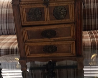 Antique Chinese Four Drawer Chest or Jewelry Cabinet With Bamboo Roof And Bamboo Border Trim