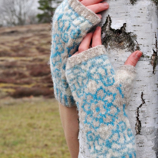 Fair Isle - Fingerlose Handschuhe aus Shetlandwolle