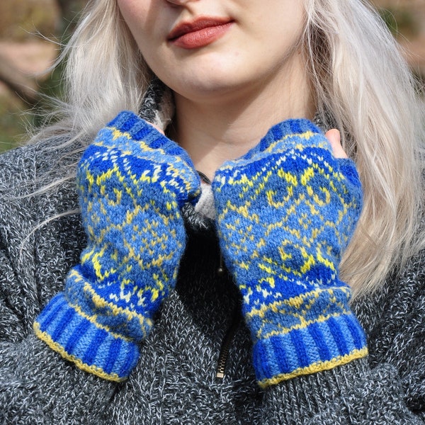 Fingerlose Fair Isle - Handschuhe in Oekraïense Farben