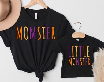 Matching Mother Kids Halloween Sweatshirts, Mommy and Me Halloween Mother Son Halloween Shirts Matching Little Monster Shirt Momster Shirt