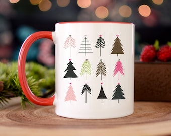 Boho Christmas Tree Mug, Cute Christmas Mug, Christmas Tree Mug, Accent Coffee Mug, Holiday Mug, Gift for Mom, Christmas Eve Box Filler