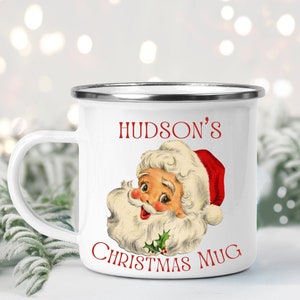Taza de papá noel vintage, Taza de Navidad para niños personalizada, Taza de chocolate caliente para niños, Relleno de caja de Nochebuena, Taza de película navideña, Regalo de Navidad