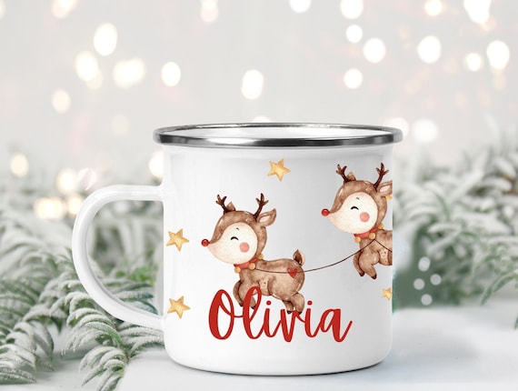 Personalised Christmas Enamel Children's Mug, Christmas Hot
