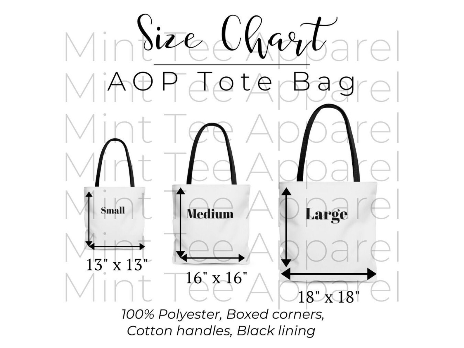 Tote Bag Size Chart AOP Tote Size Chart Sizing Chart for Etsy Canada