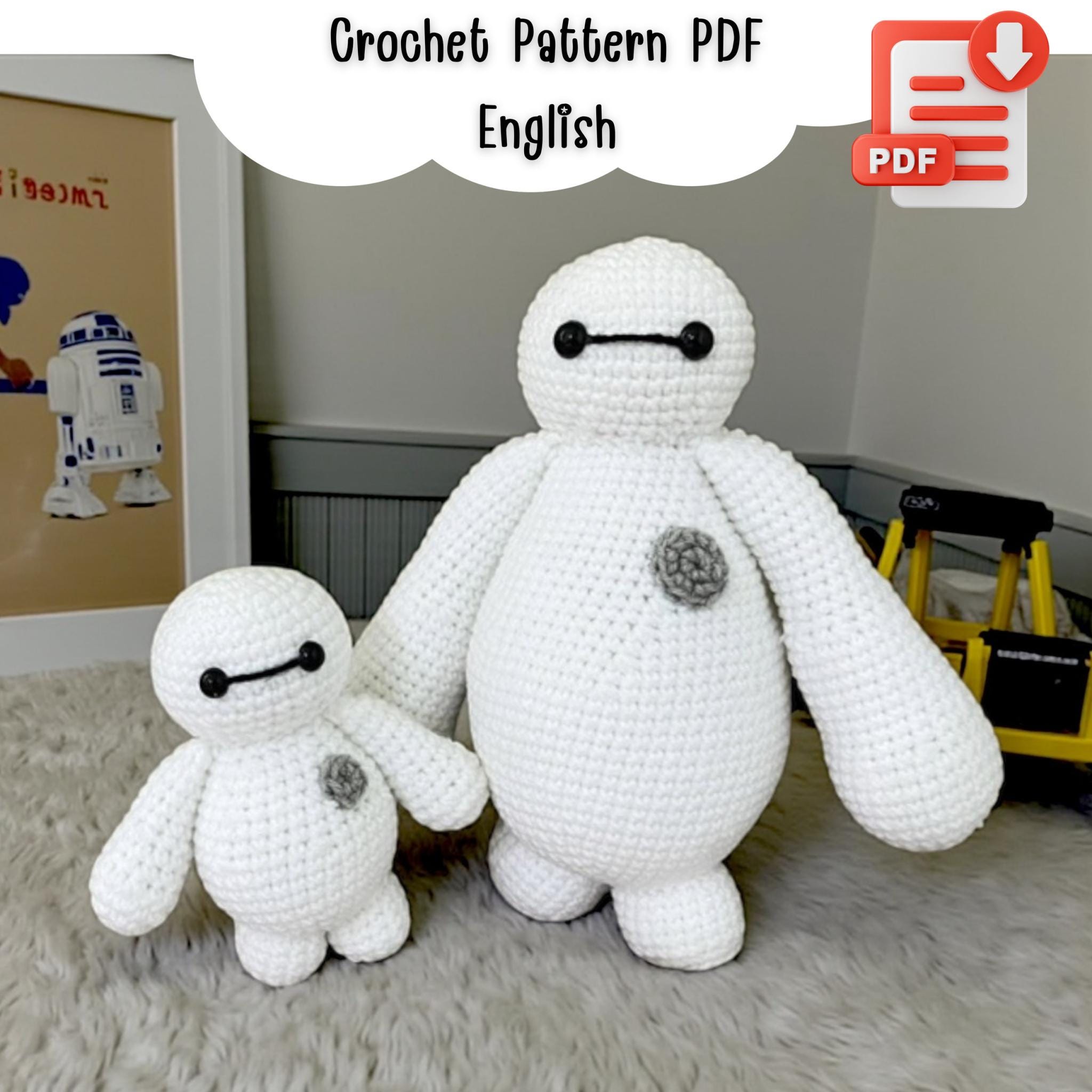 ベイマックスのかぎ針編みパターン、ロボットあみぐるみ人形 (PDF