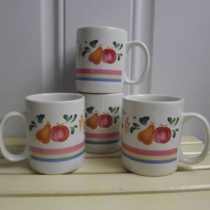 Vintage Fruit Motif Ceramic Coffee Mugs, Set of 4