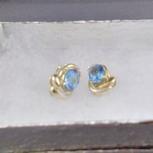 Solid 10kt Gold Blue Topaz Stud Earrings