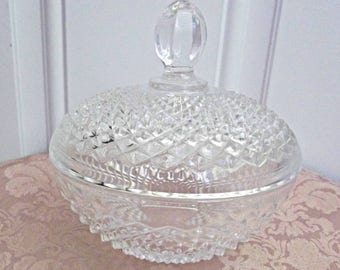 Small Glass Covered Candy Dish, Vintage 90's, 2 Pc.