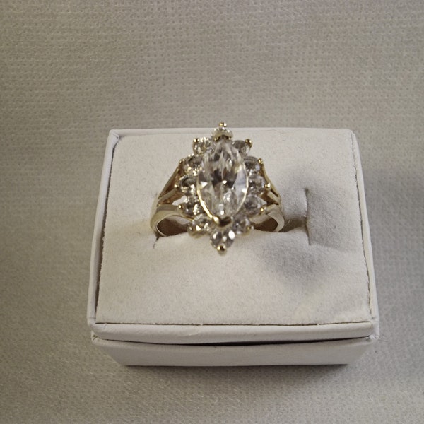 Gold tone Cubic Zircon Cocktail Ring, Sz. 8, Vintage