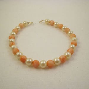 Pearl and Coral Bracelet, 7in.