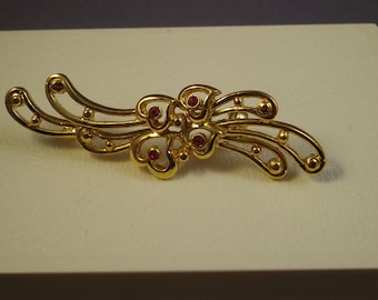 1990's Modern Style Gold-tone Brooch or Pin, Faux Garnets