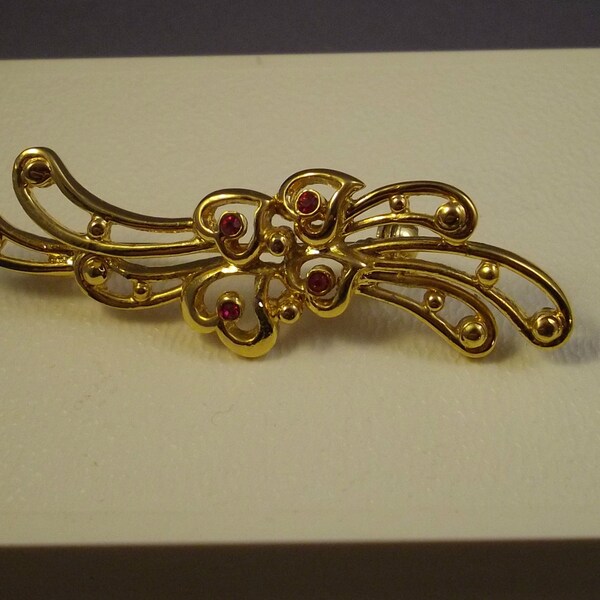 1990's Modern Style Gold-tone Brooch or Pin, Faux Garnets