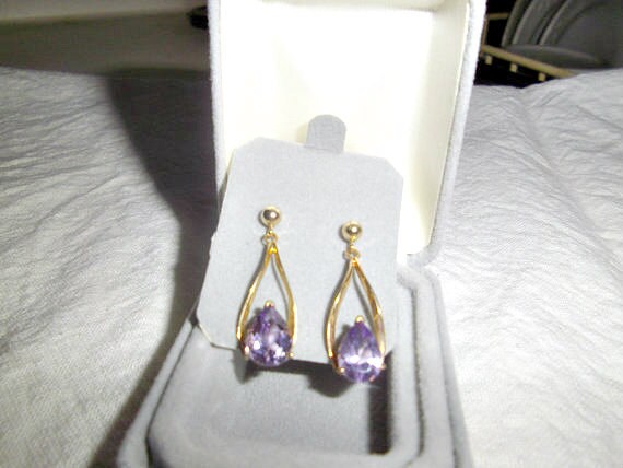 Solid 10kt Gold Amethyst Stud Dangle Earrings - image 5