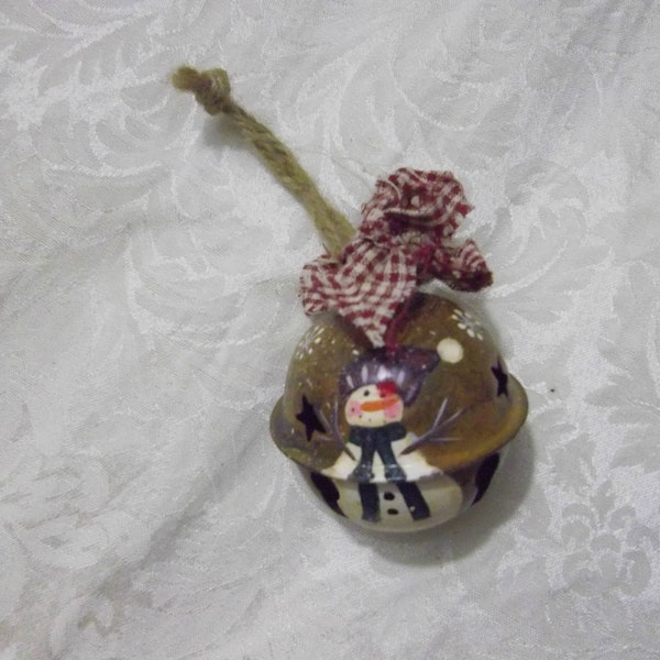 Country Snowman Jingle Ball Ornament, Vintage 90's