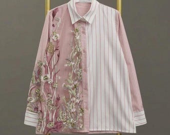 Handmade Batik Blouse: Formal Indonesian Floral Shirt