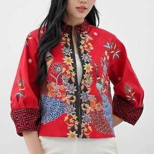 Batik Bomber Jacket, Lightweight Batik Jacket - Indonesian Traditional Clothes - KATCO