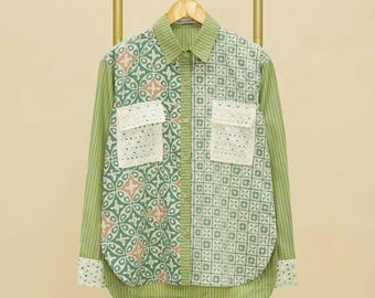 Handmade Batik Blouse: Formal Indonesian Shirt, Fit to XXL