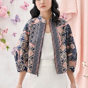 Batik Bomber Jacket, Lightweight Batik Jacket - Indonesian Traditional Clothes - KATCO