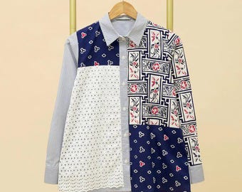 Handmade Batik Blouse: Formal Indonesian Clothes - Fit To XXL