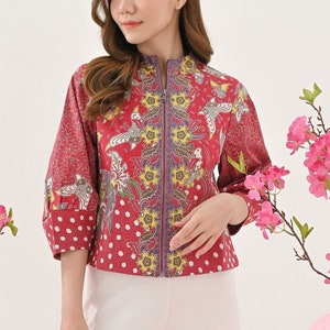 Batik Bomber Jacket, Lightweight Batik Jacket - Indonesian Traditional Clothes - KATCO