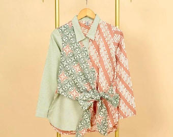 Handmade Batik Blouse: Formal Indonesian Tie-Front Top