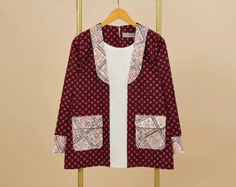 Handmade Batik Blouse: Formal Indonesian Print, Fit to XXL