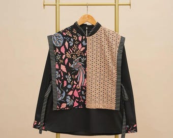 Handmade Batik Blouse: Formal Indonesian Top, Fit to XXL