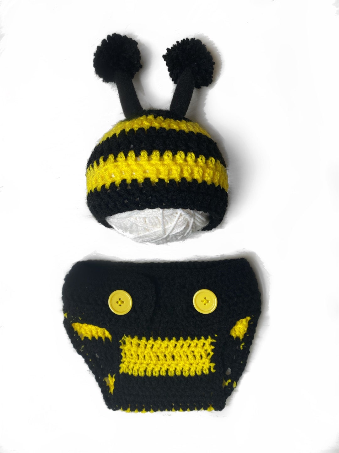 Bumble Bee Crochet Baby 2 Piece Set Hat and Diaper Cover Summer Theme ...