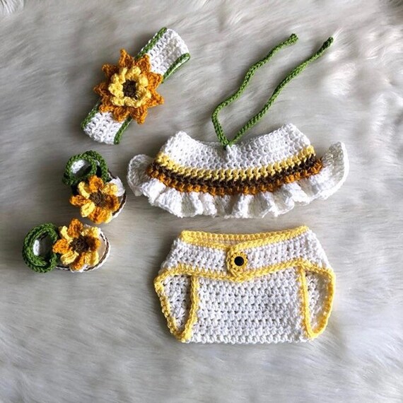 crochet sunflower baby outfit
