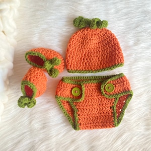 Little Pumpkin Outfit , Newborn Photo Prop, infant Crochet Halloween Costume , 3 Piece Outfit, baby outfit props , Hat Diaper Cover Shoes