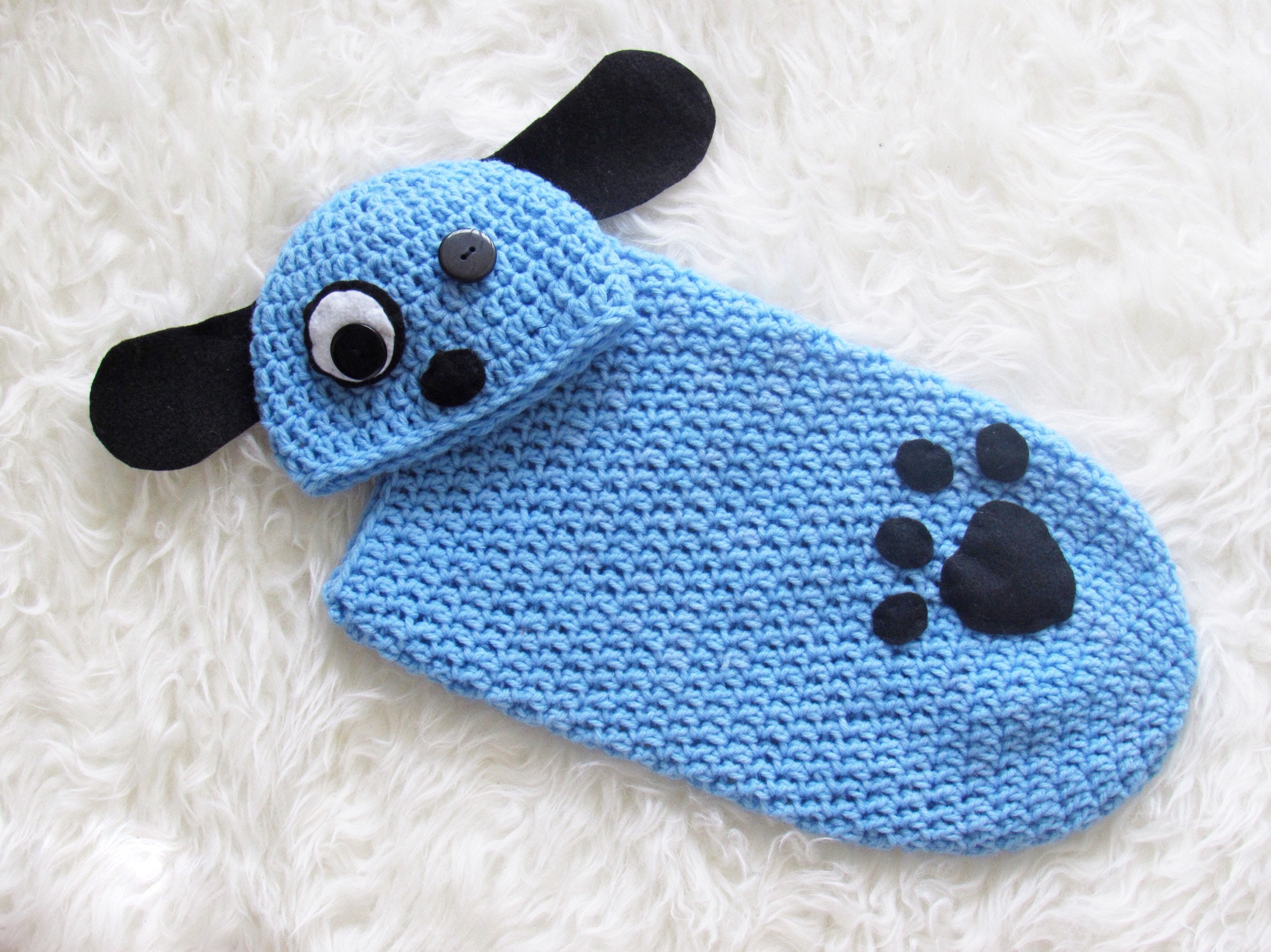 Puppy Crochet Cocoon Woof Swaddle Blue Doggie Dog Newborn Baby Etsy