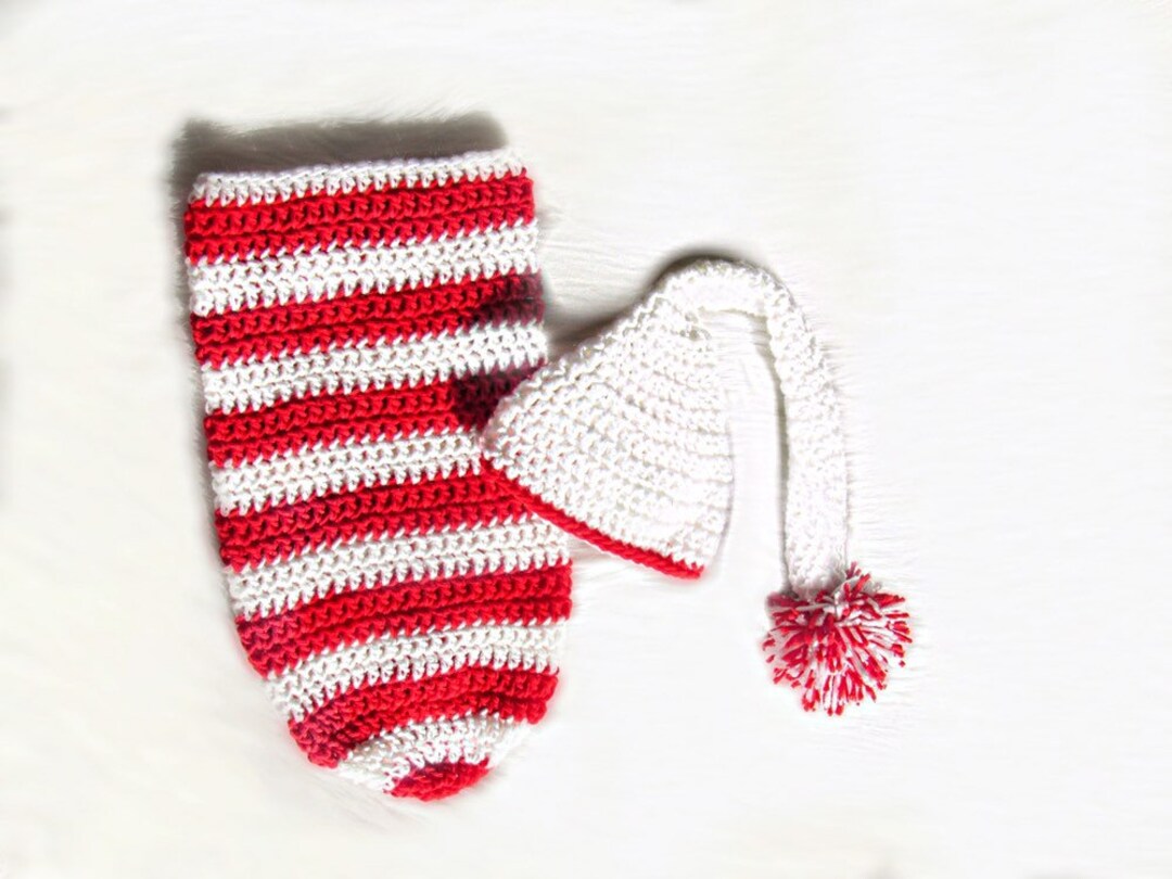 Red White Striped Christmas Cap Hat Modeling Long Elves