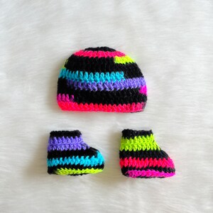 Neon Baby Outfit , Newborn Photo Prop, Infant Crochet Going Home Outfit , 2 Piece Outfit, Baby Winter Outfit  , Beanie Hat Shoes